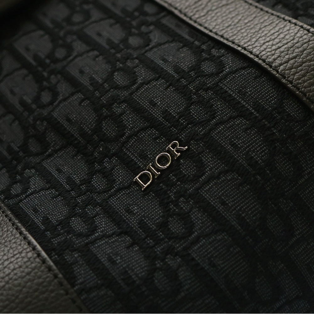 Christian Dior(クリスチャンディオール) WEEKENDER 40 ウィークエンダー オブリーク柄 キャンバス レザー ハンド ボストンバッグ シルバー金具 ネイビー/ブラック