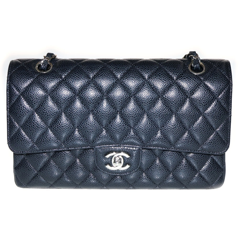 CHANEL(シャネル) マトラッセ25 ダブルフラップ ダブルチェーン ショルダーバッグ ブラック キャビアスキン シルバー金具