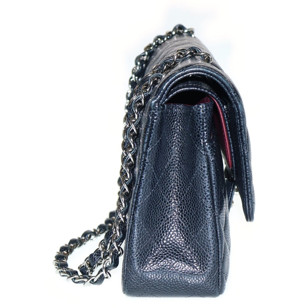 CHANEL(シャネル) マトラッセ25 ダブルフラップ ダブルチェーン ショルダーバッグ ブラック キャビアスキン シルバー金具