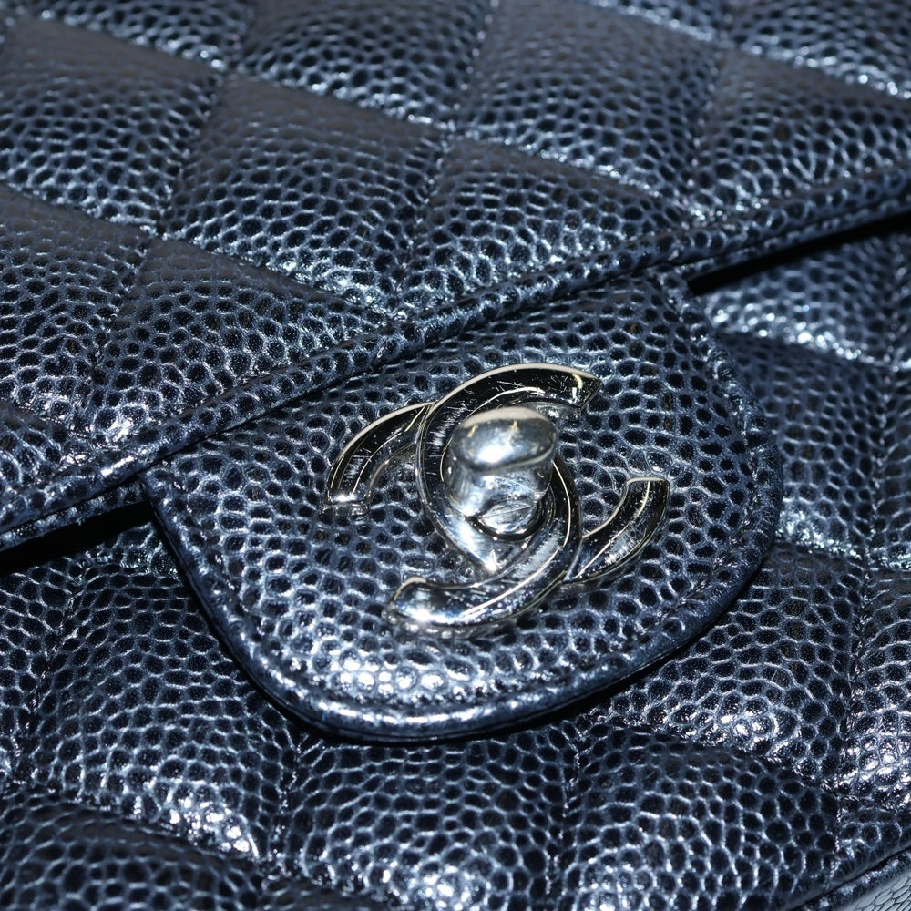CHANEL(シャネル) マトラッセ25 ダブルフラップ ダブルチェーン ショルダーバッグ ブラック キャビアスキン シルバー金具