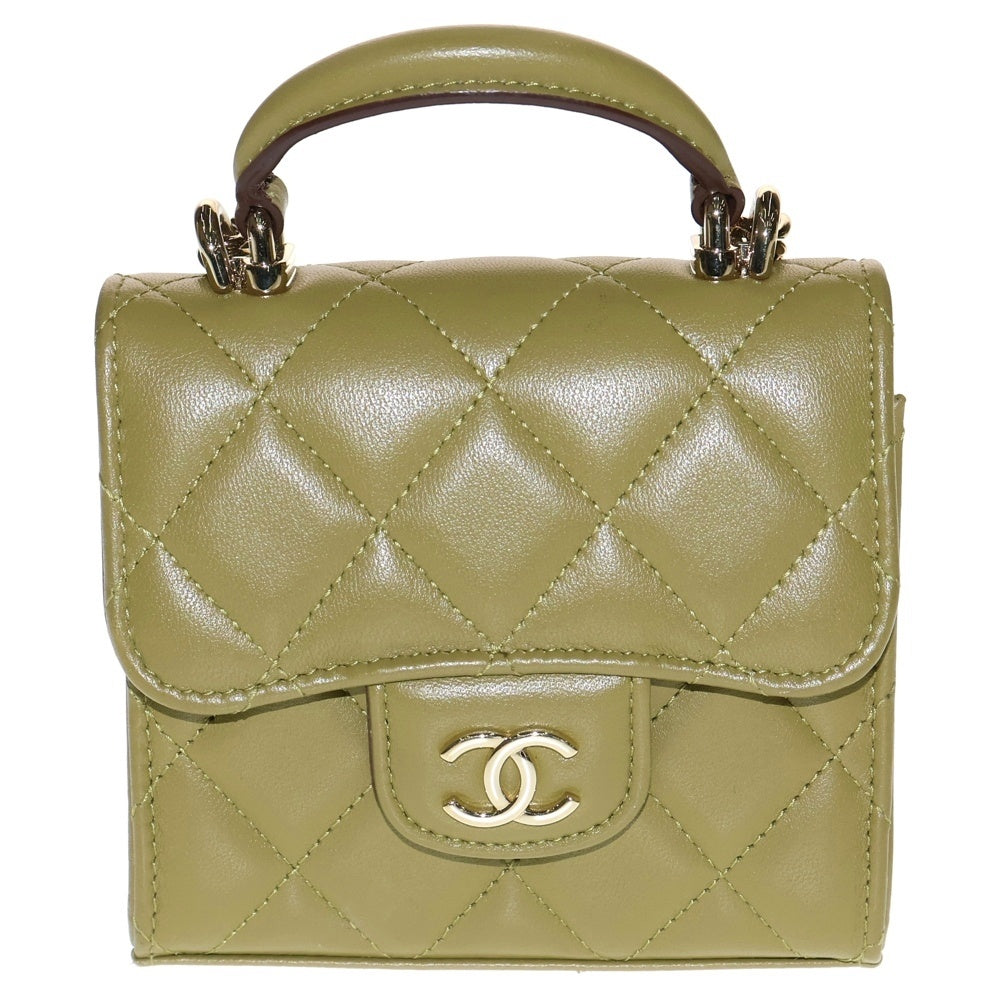 CHANEL(シャネル) ミニマトラッセ チェーン ショルダーバッグ ミニバッグ カーキ ラムスキン シルバー金具 AP2682
