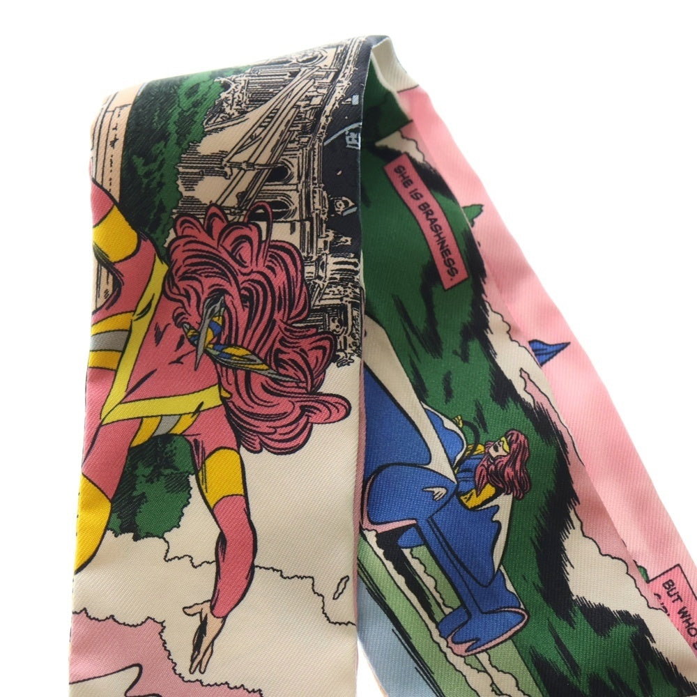 HERMES(エルメス) ツイリー アメコミ シルクスカーフ ピンク×マルチカラー