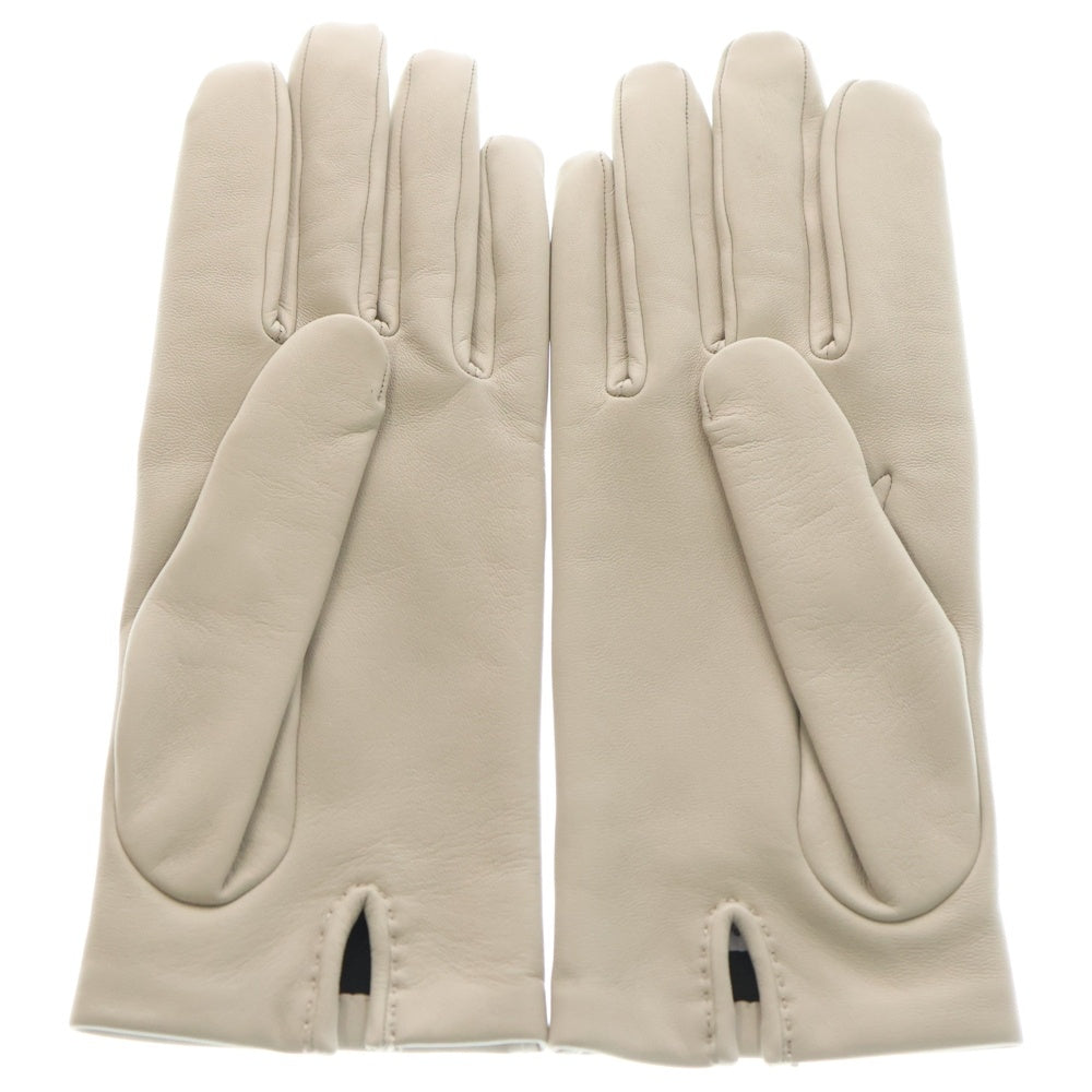 HERMES(エルメス) シェーヌダンクルステッチ ラムレザーグローブ 手袋 グレー×ピンク