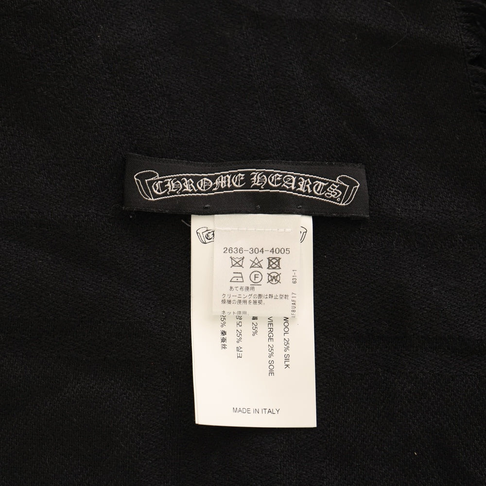 CHROME HEARTS(クロムハーツ) CH PLS SCARF CH プラス 総柄ジャガード シルク混 ウール フリンジ ストール スカーフ マフラー ブラック
