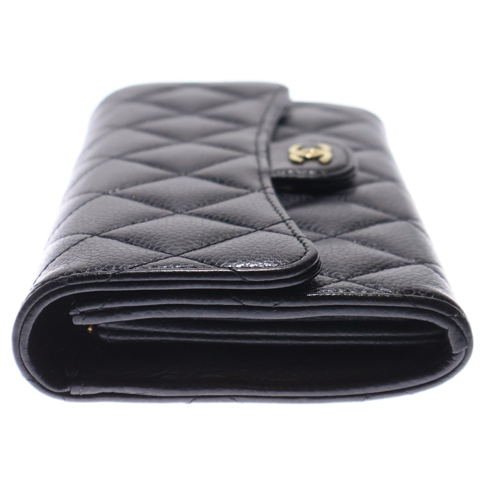 CHANEL(シャネル) ココマーク マトラッセ クラシック キャビアスキン レザー ロングウォレット 長財布 ゴールド金具 ブラック レディース