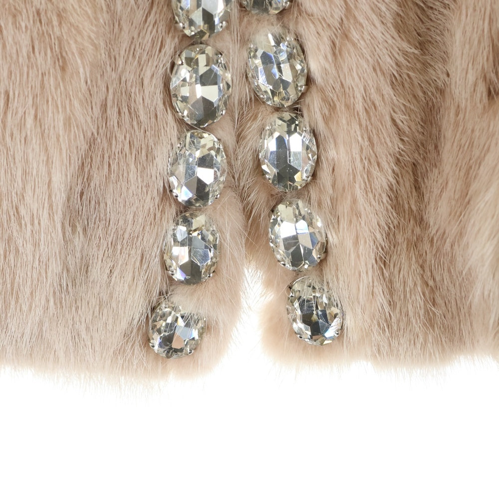 DOLCE & GABBANA(ドルチェアンドガッバーナ) ビジュー装飾 ミンクファー ノーカラー フロントフック ジャケット ピンク レディース F273DF