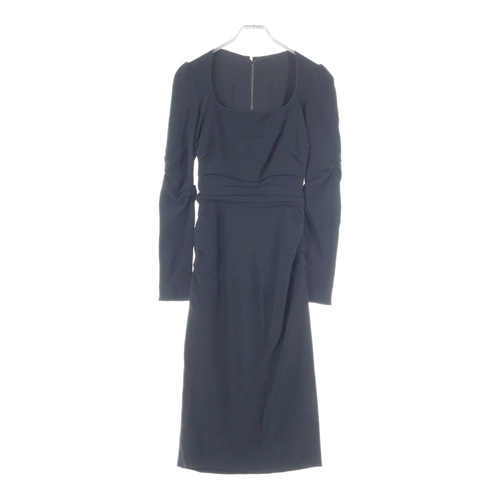 DOLCE & GABBANA(ドルチェアンドガッバーナ) ギャザーデザイン シルク混 レーヨン 長袖 タイト ロングワンピース ブラック レディース F6DB1T