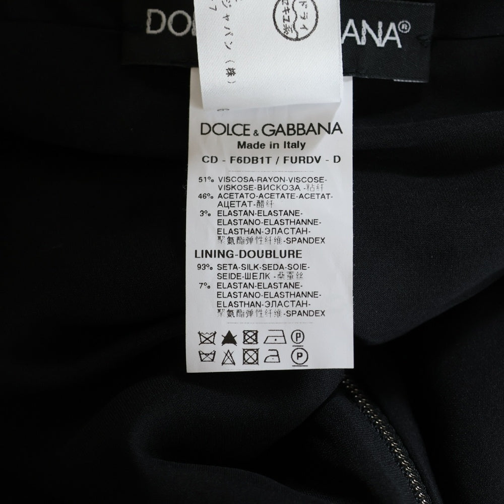 DOLCE & GABBANA(ドルチェアンドガッバーナ) ギャザーデザイン シルク混 レーヨン 長袖 タイト ロングワンピース ブラック レディース F6DB1T