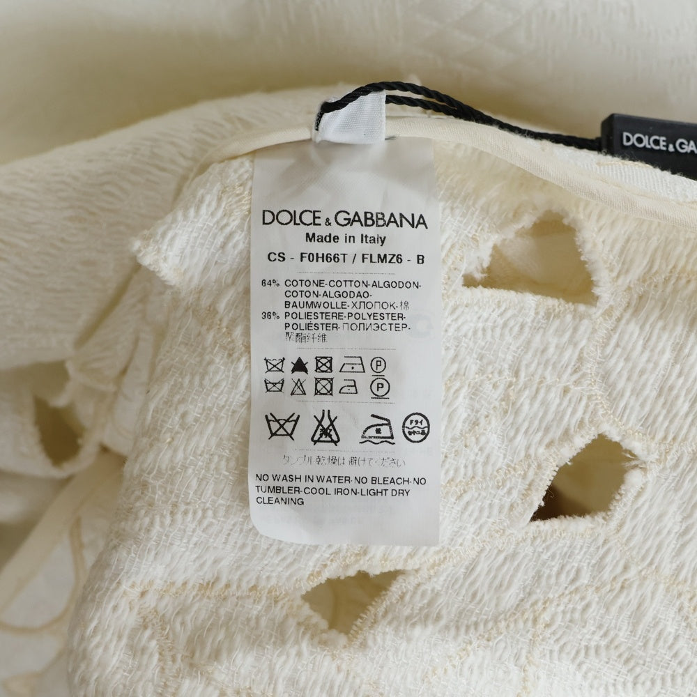 DOLCE & GABBANA(ドルチェアンドガッバーナ) フラワー総柄ジャガード カットアウト スナップボタン チェスターコート ホワイト レディース F0H66T