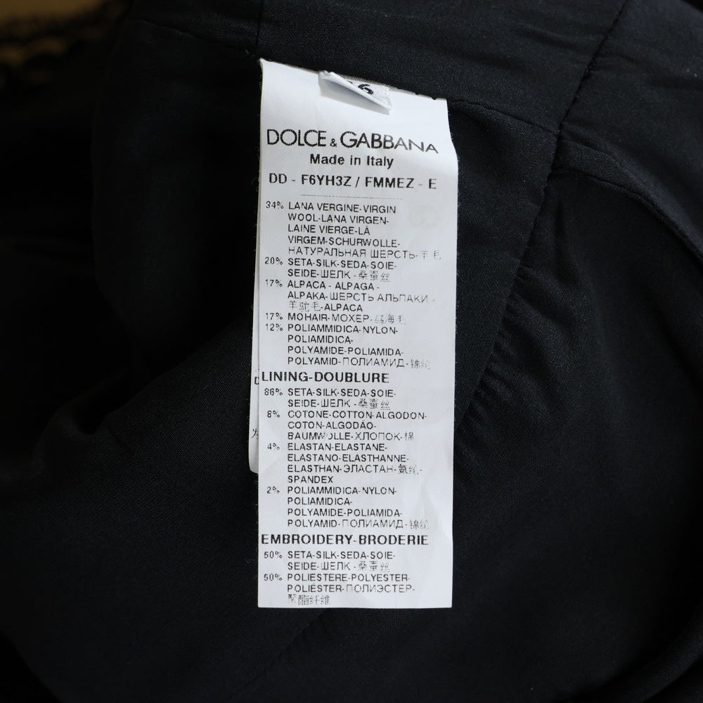 DOLCE & GABBANA(ドルチェアンドガッバーナ) フラワー刺繍 千鳥 ガンクラブチェック総柄ツイード プリーツ ノースリーブ ミディアムワンピース ブラック レディース F6YH3Z