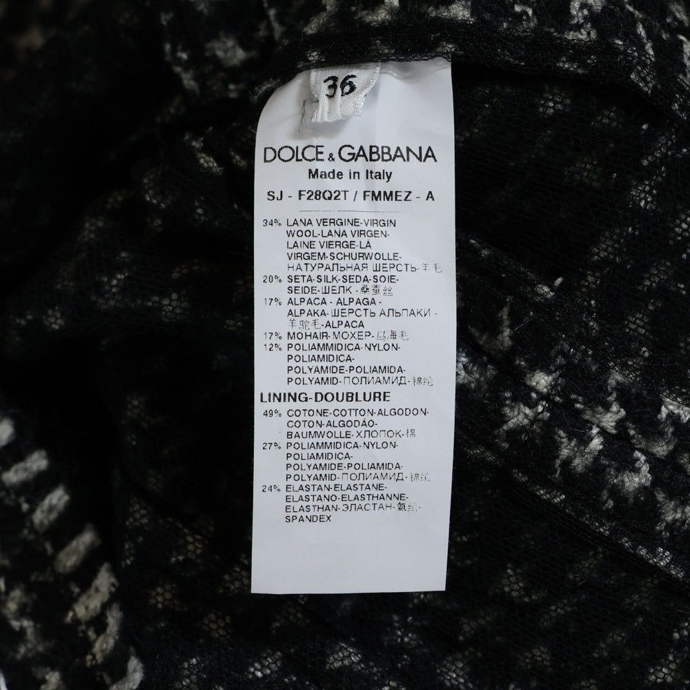 DOLCE & GABBANA(ドルチェアンドガッバーナ) ウールツイード カットオフ チュールレイヤード スナップボタン ジャケット ブラック レディース F28Q2T/FMMEZ