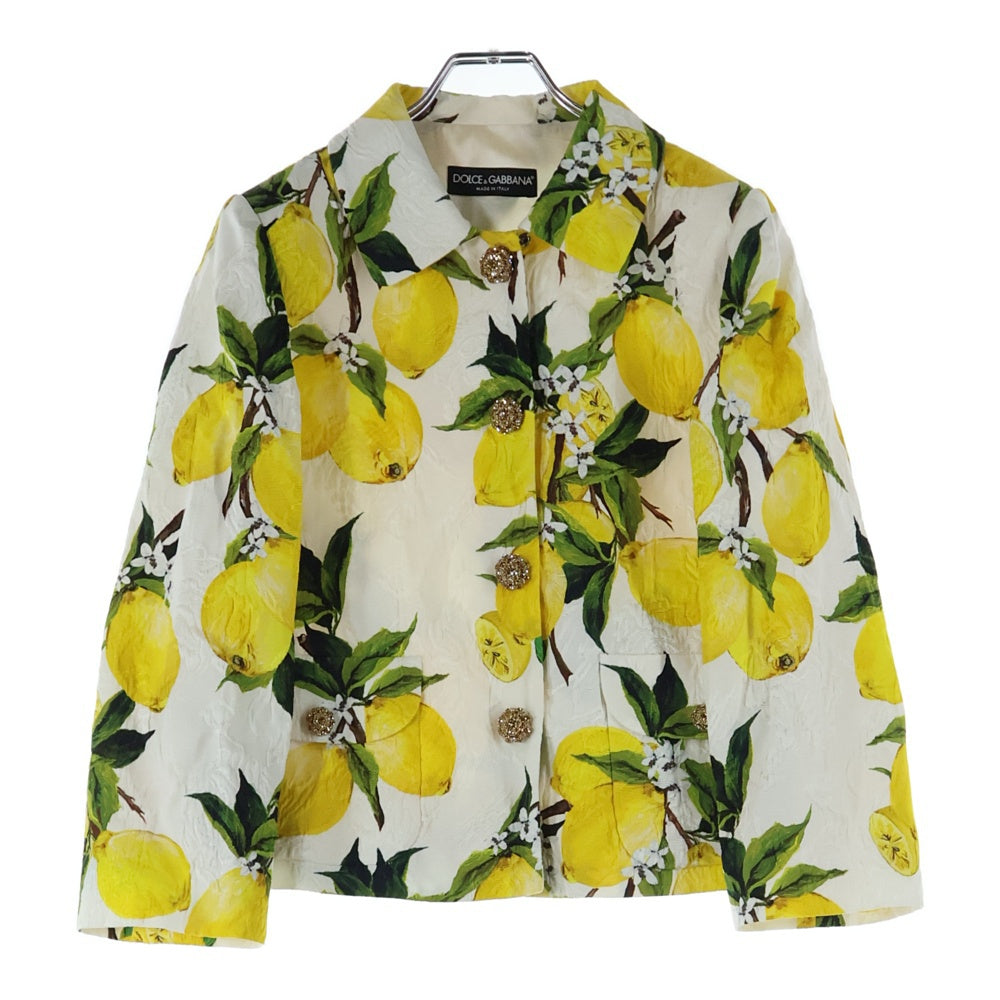 DOLCE & GABBANA(ドルチェアンドガッバーナ) レモン 総柄プリント スナップボタン ジャケット ホワイト/イエロー レディース F28C4Z