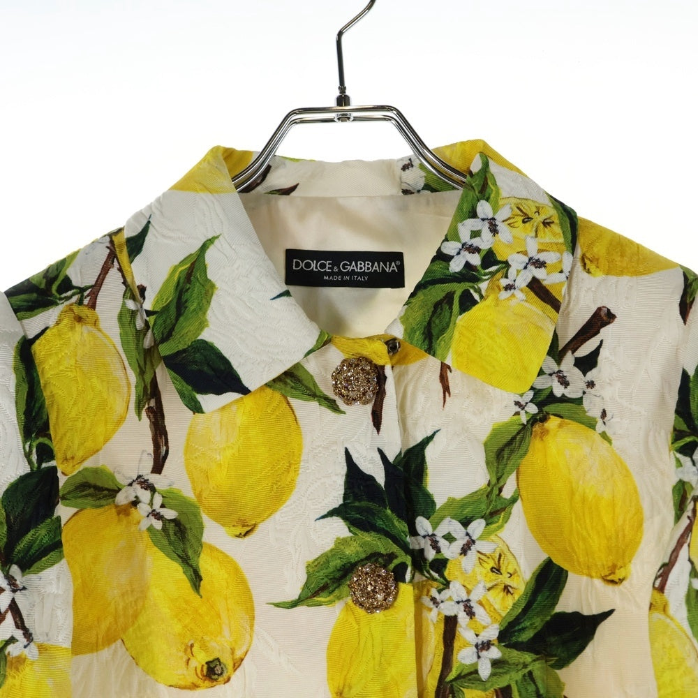 DOLCE & GABBANA(ドルチェアンドガッバーナ) レモン 総柄プリント スナップボタン ジャケット ホワイト/イエロー レディース F28C4Z