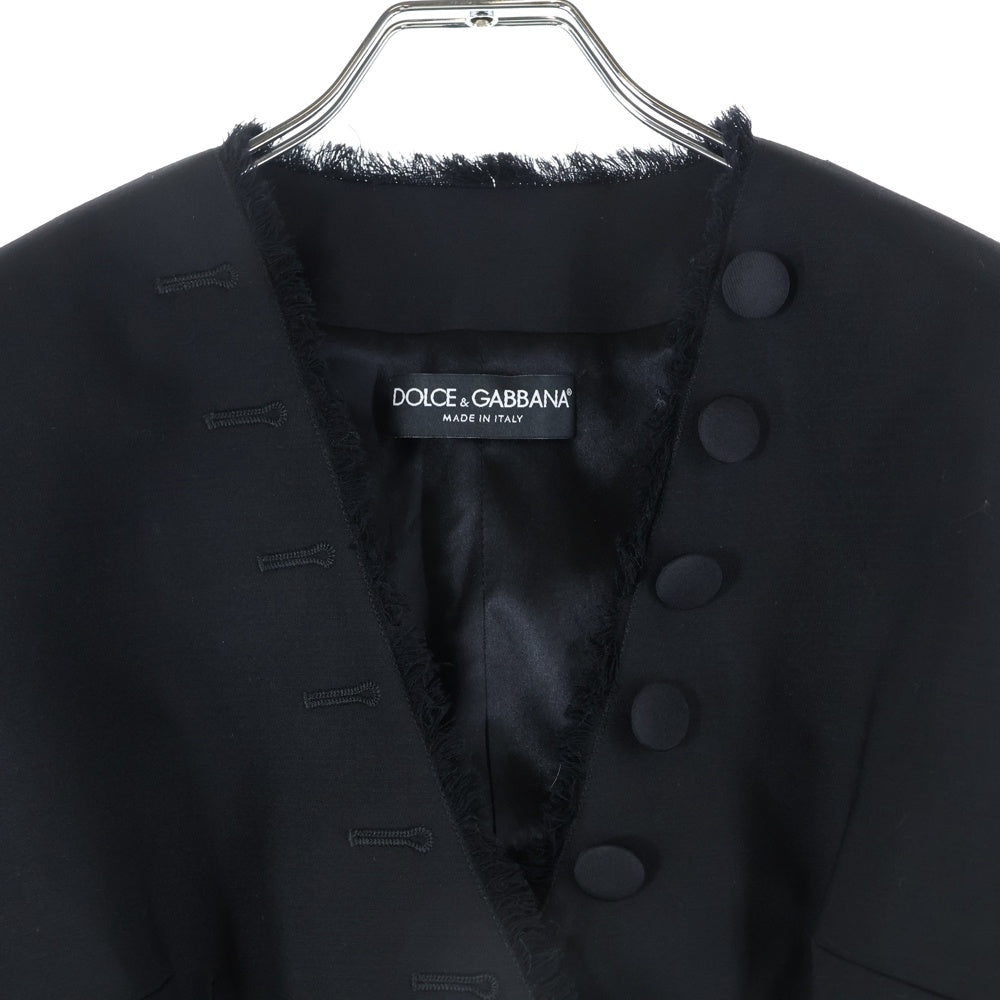 DOLCE & GABBANA(ドルチェアンドガッバーナ) カットオフ ノーカラー ボタンデザイン ウール テーラードジャケット ブラック レディース F28F0T