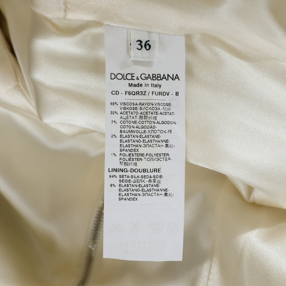 DOLCE & GABBANA(ドルチェアンドガッバーナ) コード刺繍 総柄 ビスコース アセテート クルーネック 半袖ミディアム ワンピース ホワイト/ブラック レディース F6QR3Z