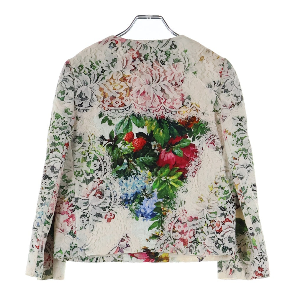 DOLCE & GABBANA(ドルチェアンドガッバーナ) セットアップ フラワー総柄プリント ジャガード レース レイヤード ノーカラージャケット ミディアム フレアスカート レディース F264ST