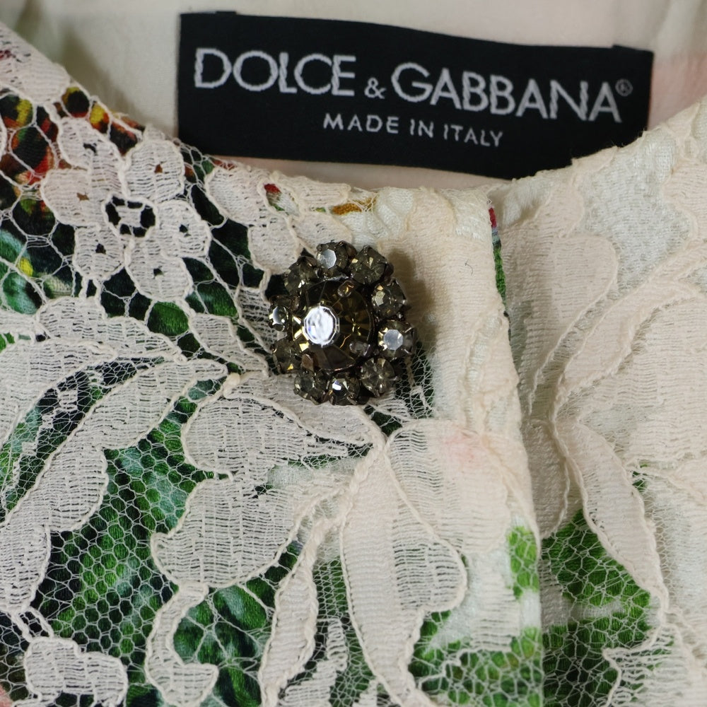DOLCE & GABBANA(ドルチェアンドガッバーナ) セットアップ フラワー総柄プリント ジャガード レース レイヤード ノーカラージャケット ミディアム フレアスカート レディース F264ST