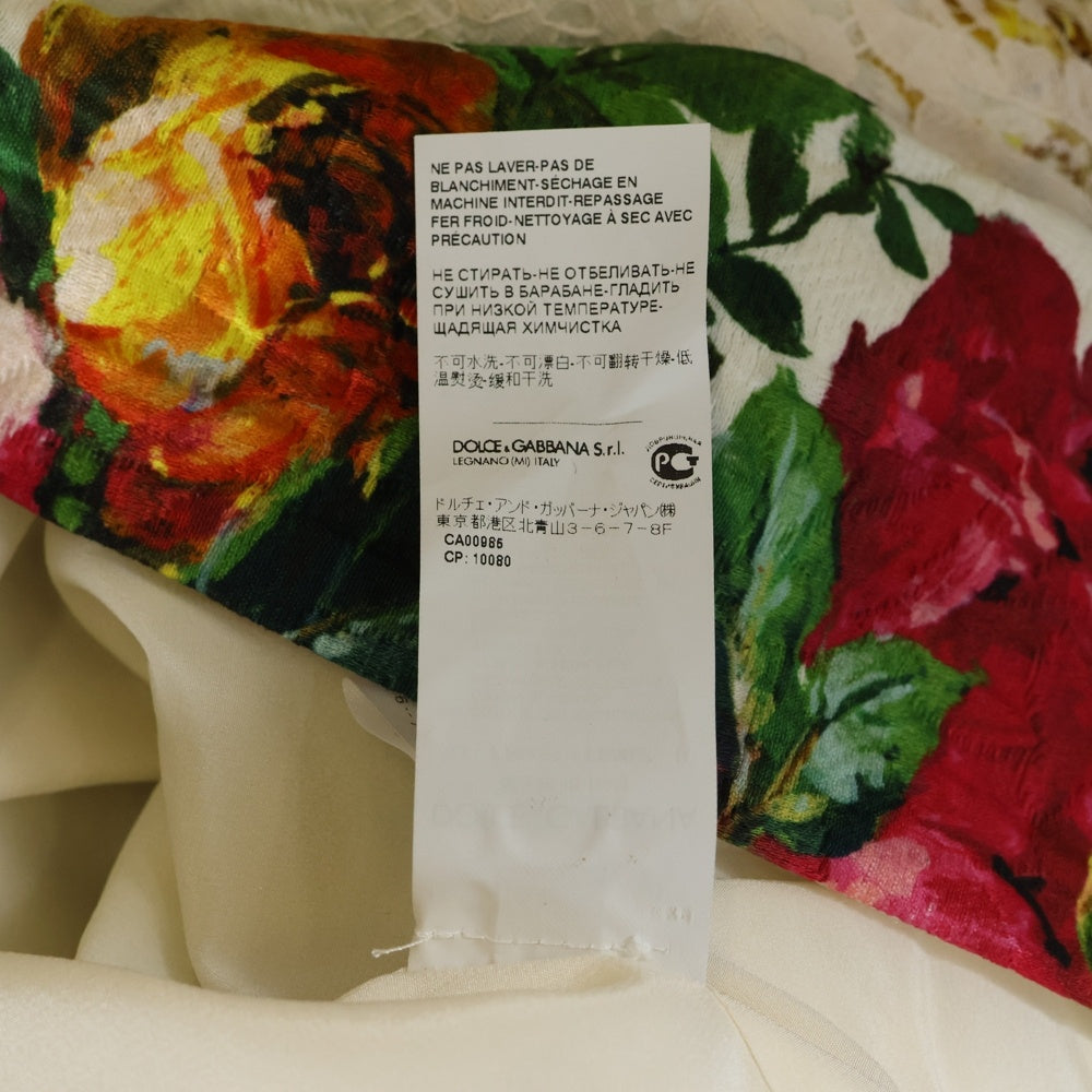DOLCE & GABBANA(ドルチェアンドガッバーナ) セットアップ フラワー総柄プリント ジャガード レース レイヤード ノーカラージャケット ミディアム フレアスカート レディース F264ST