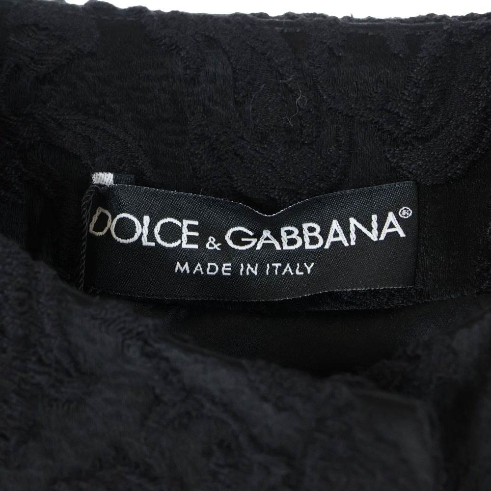 DOLCE & GABBANA(ドルチェアンドガッバーナ) セットアップ ジャガード総柄 ファー フラワーパッチ ノーカラー スナップボタン ジャケット ミディアム フレアスカート ブラック レディース F280DZ