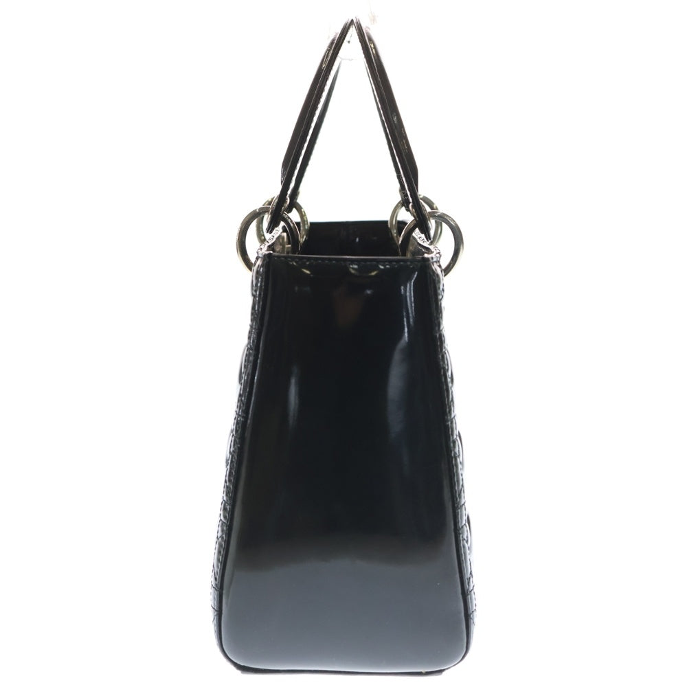 Christian Dior(クリスチャンディオール) レディディオール カナージュ ミディアム パテントレザー 2WAY ハンド ショルダーバッグ シルバー金具 ブラック レディース