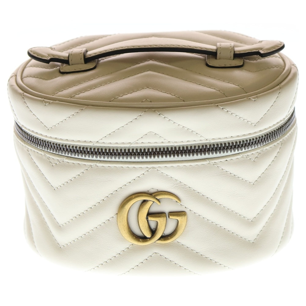 GUCCI(グッチ) GGマーモント ロゴプレート レザー バニティ ハンドバッグ ゴールド金具 ホワイト 624615 レディース