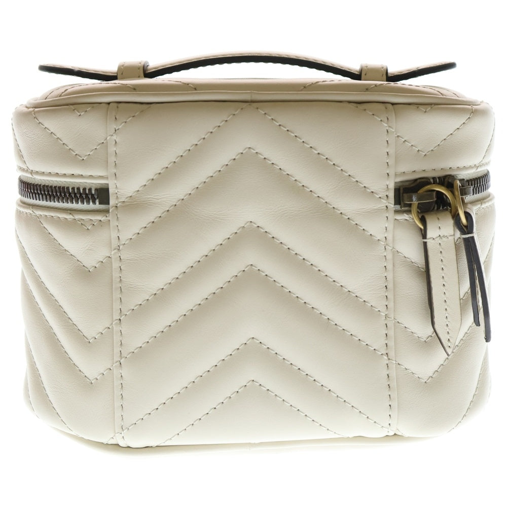 GUCCI(グッチ) GGマーモント ロゴプレート レザー バニティ ハンドバッグ ゴールド金具 ホワイト 624615 レディース