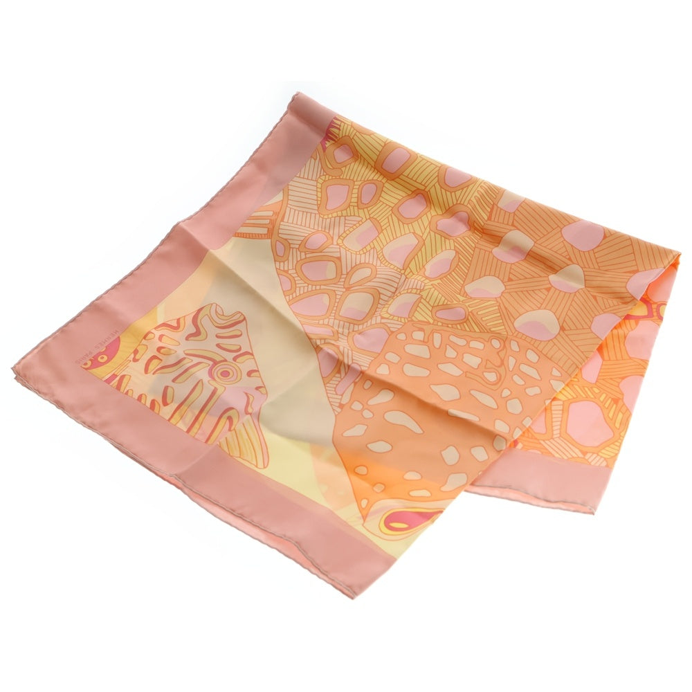 HERMES(エルメス) カレ90 GRANDS FONDS 深海 シルクスカーフ オレンジ×ピンク レディース