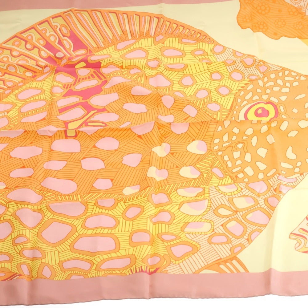 HERMES(エルメス) カレ90 GRANDS FONDS 深海 シルクスカーフ オレンジ×ピンク レディース