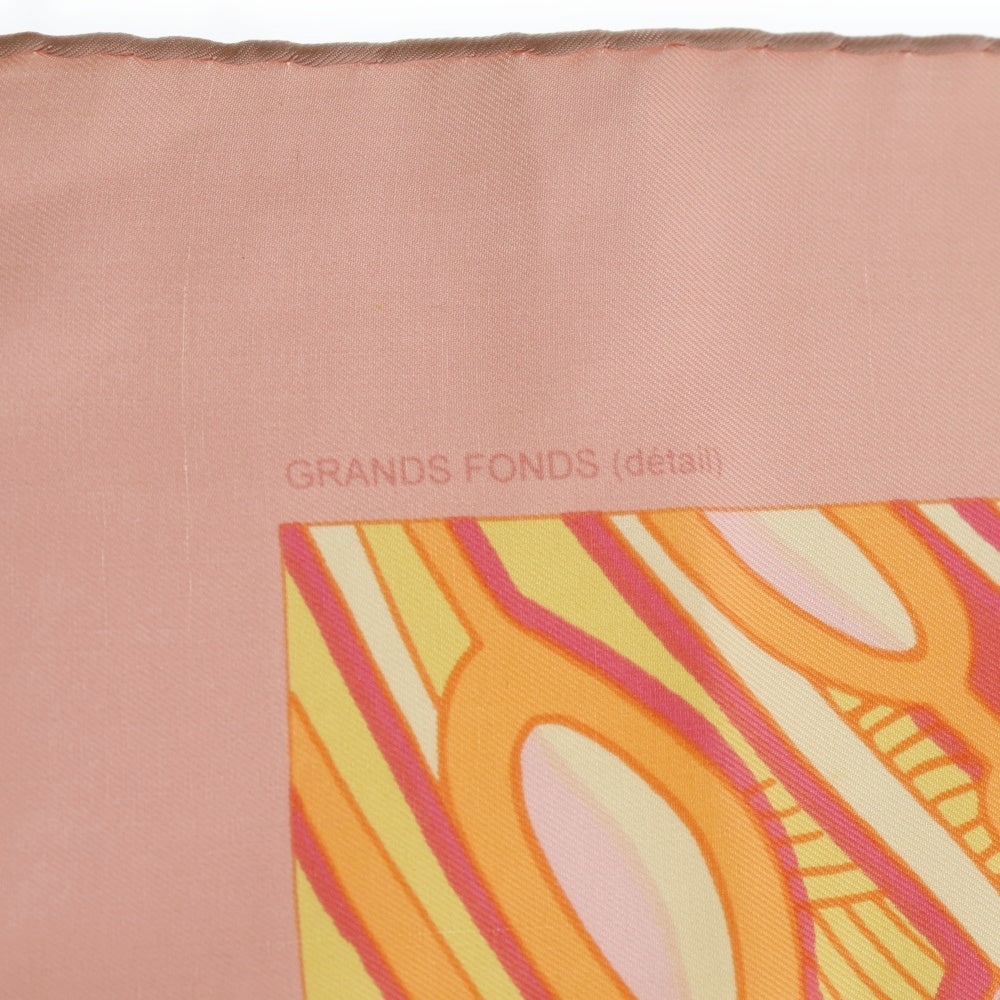 HERMES(エルメス) カレ90 GRANDS FONDS 深海 シルクスカーフ オレンジ×ピンク レディース