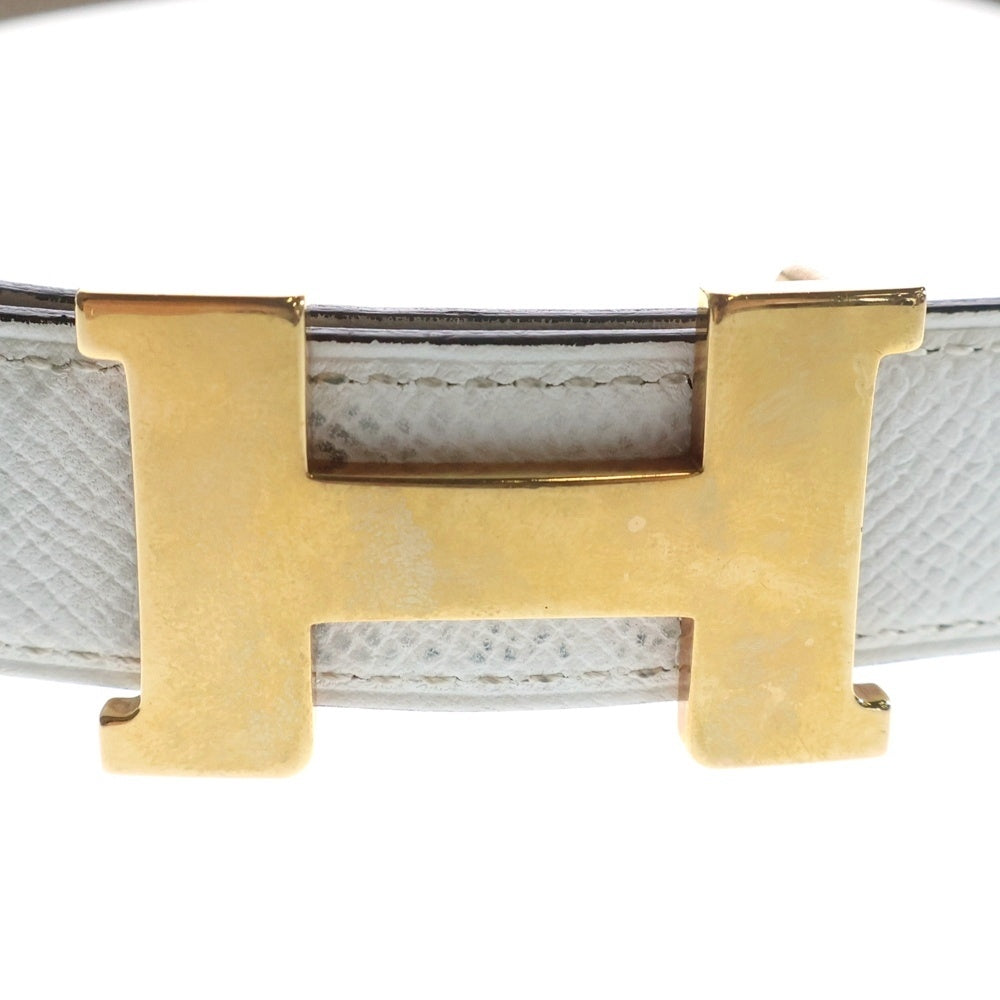 HERMES(エルメス) Hベルト Y刻印 ホワイト レザー ゴールド金具 レディース