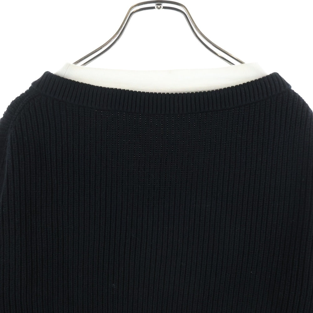 BALENCIAGA(バレンシアガ) 21AW ラバーワッペンロゴ Tシャツレイヤード Vネック 長袖ニット セーター ブラック/ホワイト 678555