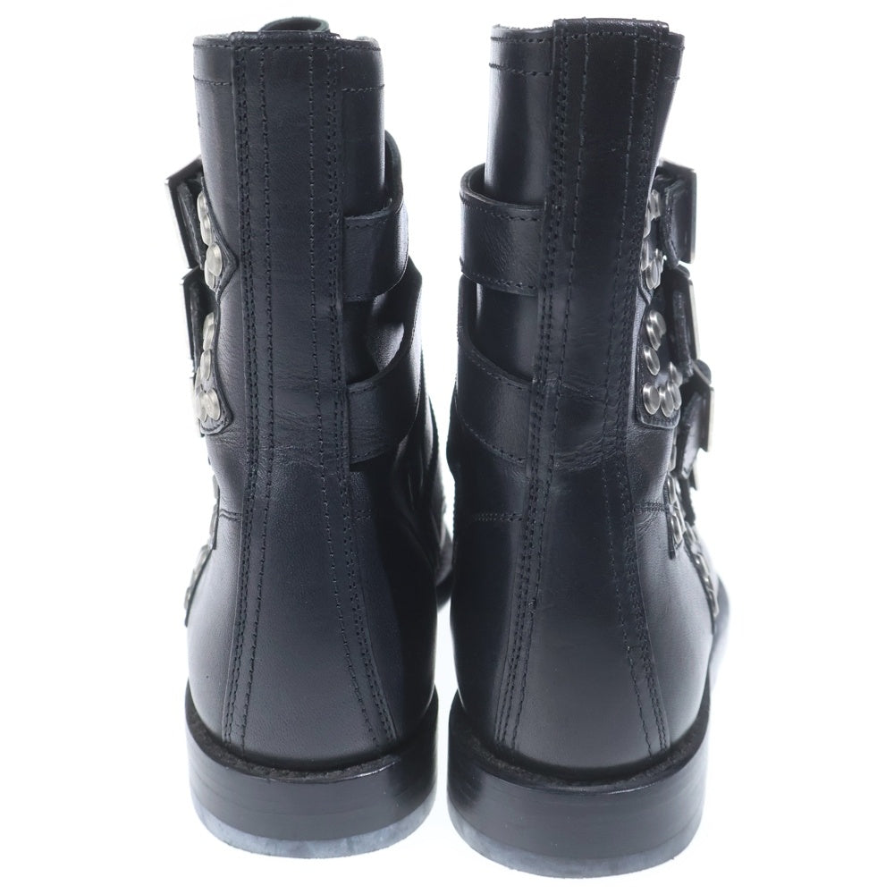 SAINT LAURENT PARIS(サンローランパリ) スタッズ ベルトデザイン レースアップ ショートブーツ シューズ ブラック レディース