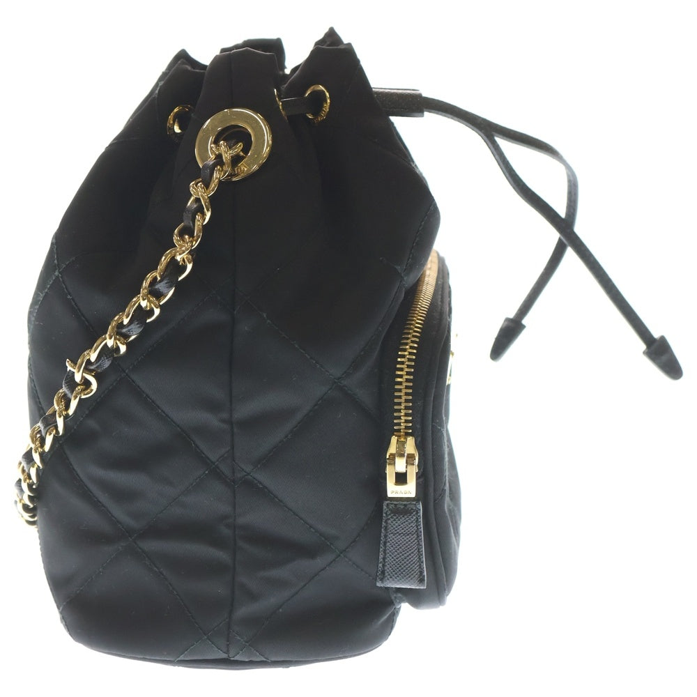 PRADA(プラダ) リナイロン デュエット バケットバッグ ハンドバッグ チェーンバッグ ミニバッグ ショルダーバッグ ブラック ナイロン 1BH038 ゴールド金具 レディース