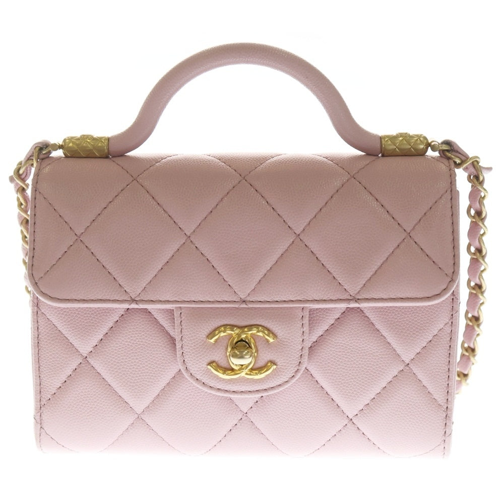 CHANEL(シャネル) マトラッセ ココマーク ターンロック ミニフラップ トップハンドル キャビアスキン レザー 2WAY ハンド チェーンショルダーバッグ ゴールド金具 ピンク AS4956 レディース