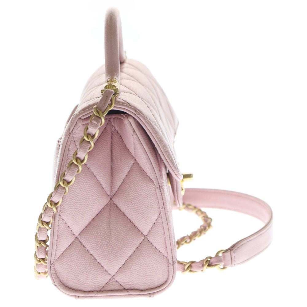 CHANEL(シャネル) マトラッセ ココマーク ターンロック ミニフラップ トップハンドル キャビアスキン レザー 2WAY ハンド チェーンショルダーバッグ ゴールド金具 ピンク AS4956 レディース