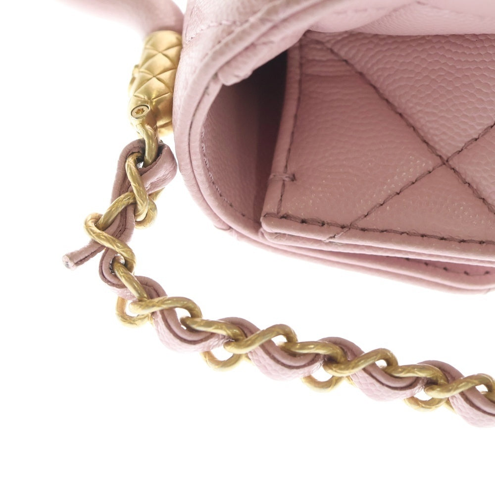 CHANEL(シャネル) マトラッセ ココマーク ターンロック ミニフラップ トップハンドル キャビアスキン レザー 2WAY ハンド チェーンショルダーバッグ ゴールド金具 ピンク AS4956 レディース