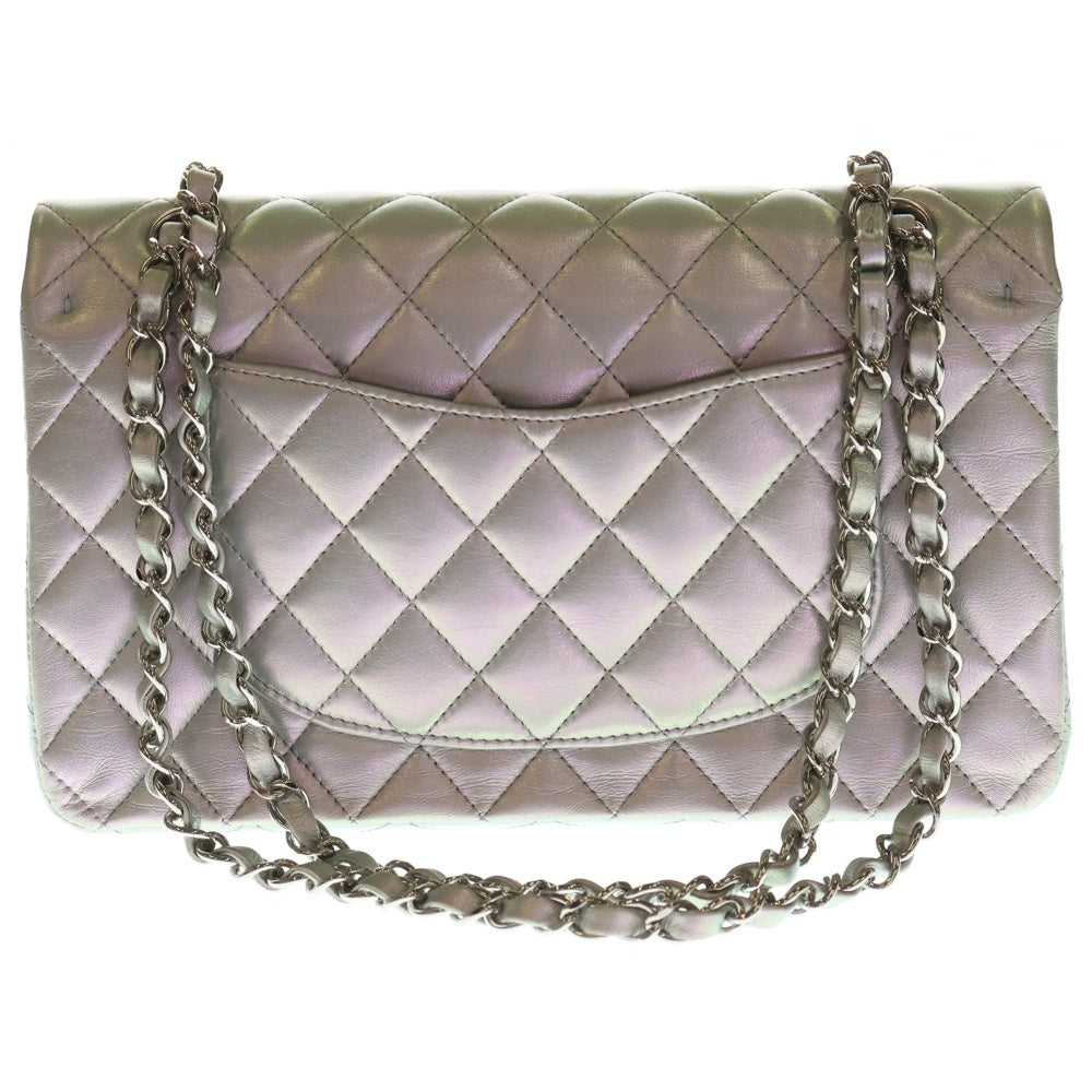 CHANEL(シャネル) マトラッセ25 ダブルフラップ ダブルチェーン ショルダーバッグ メタリックシルバー ラムスキン シルバー金具 レディース