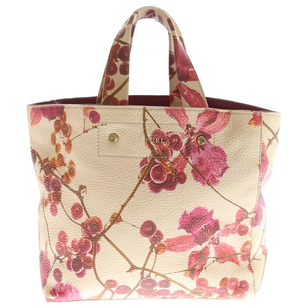 FURLA(フルラ) 花柄 レザー ハンドバッグ ベージュ レディース