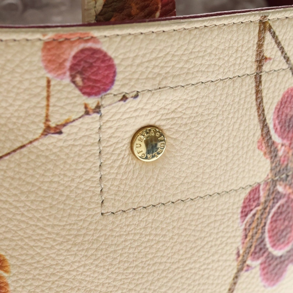 FURLA(フルラ) 花柄 レザー ハンドバッグ ベージュ