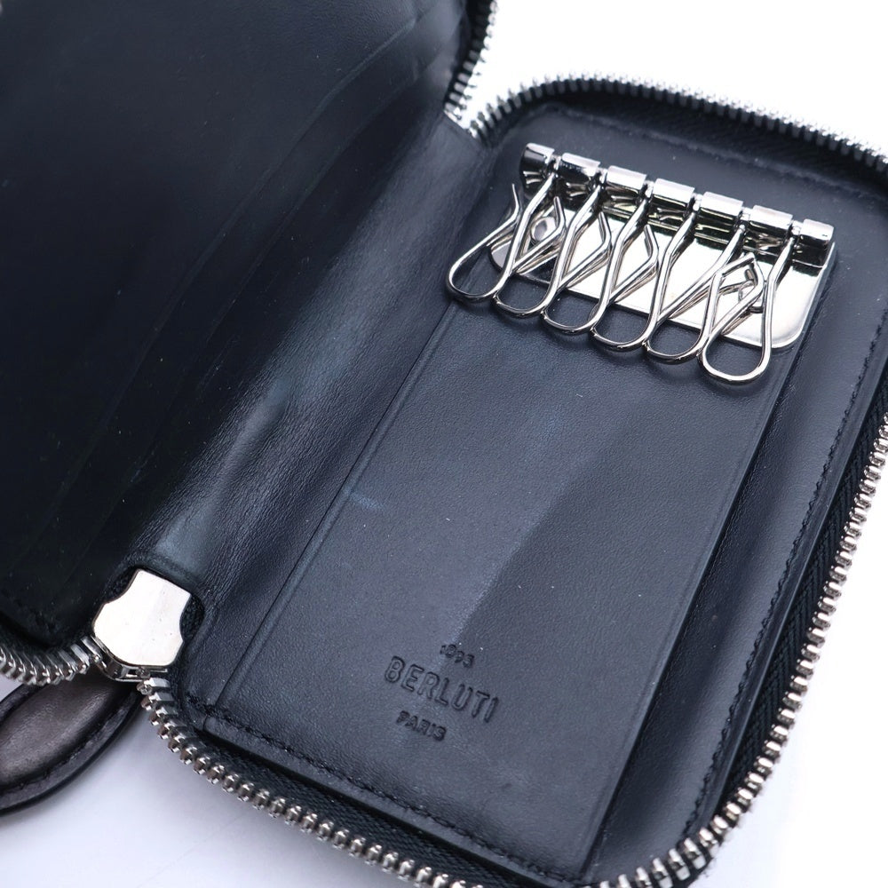 Berluti(ベルルッティ) カリグラフィ 6連キーケース バッグチャーム キーリング ダークグレー ブラック レザー シルバー金具