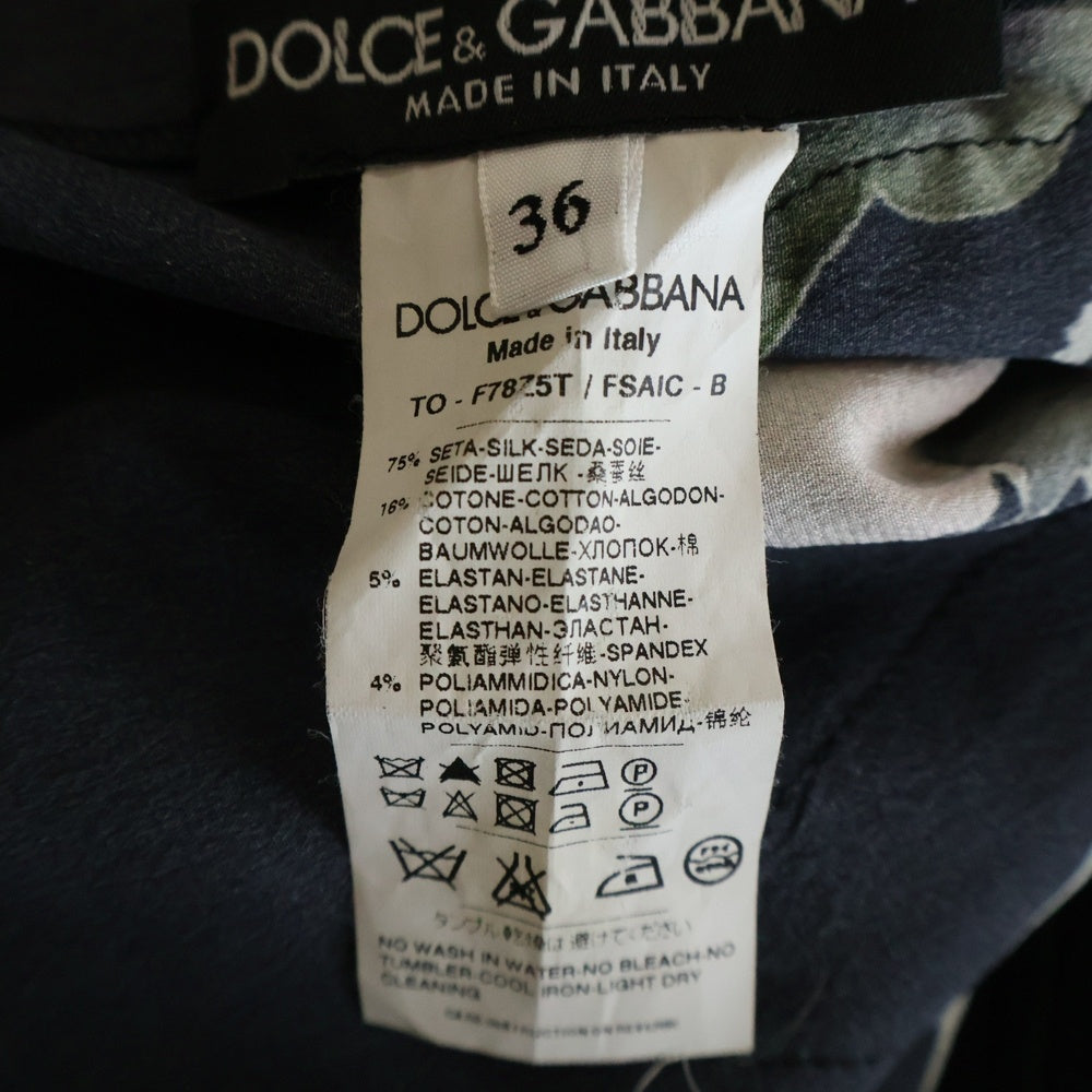 DOLCE & GABBANA(ドルチェアンドガッバーナ) フラワー柄プリント レース切り替え シルク トップス ブラック レディース F87Z5T