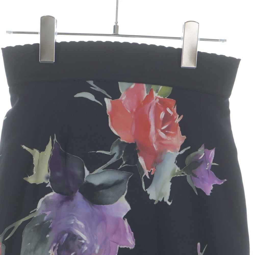 DOLCE & GABBANA(ドルチェアンドガッバーナ) フラワー総柄プリント シルク ミディアム スカート ブラック レディース F4K69T
