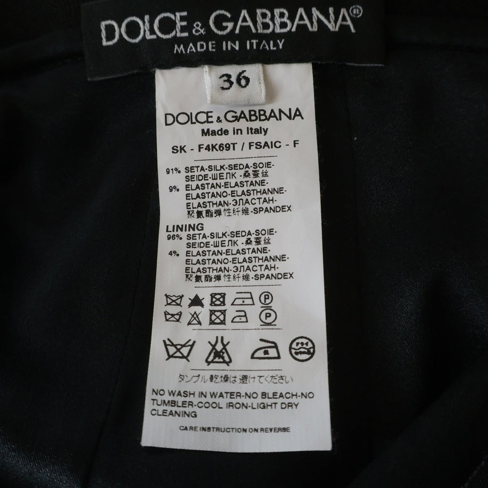 DOLCE & GABBANA(ドルチェアンドガッバーナ) フラワー総柄プリント シルク ミディアム スカート ブラック レディース F4K69T