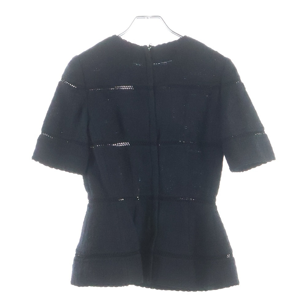 DOLCE & GABBANA(ドルチェアンドガッバーナ) ウールツイード ノーカラー ショートスリーブ バックジップ トップス ブラック レディース F260PT