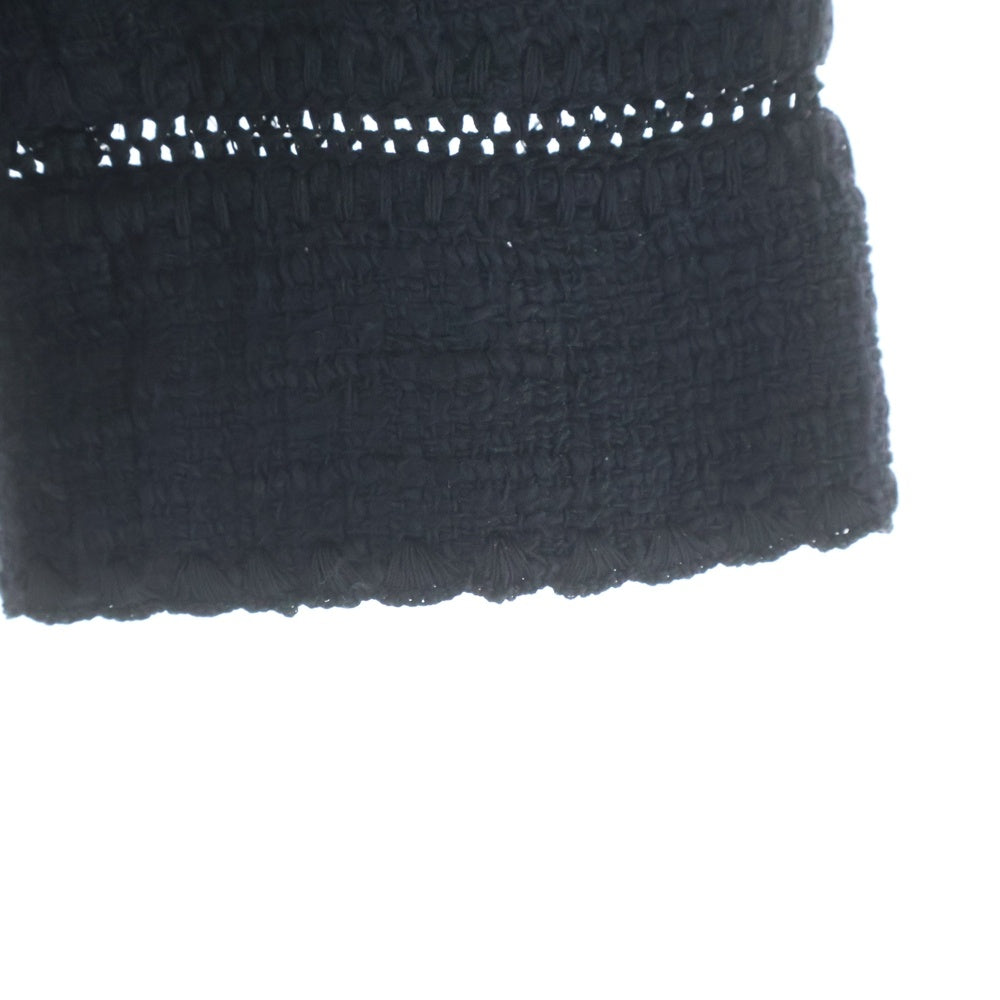 DOLCE & GABBANA(ドルチェアンドガッバーナ) ウールツイード ノーカラー ショートスリーブ バックジップ トップス ブラック レディース F260PT