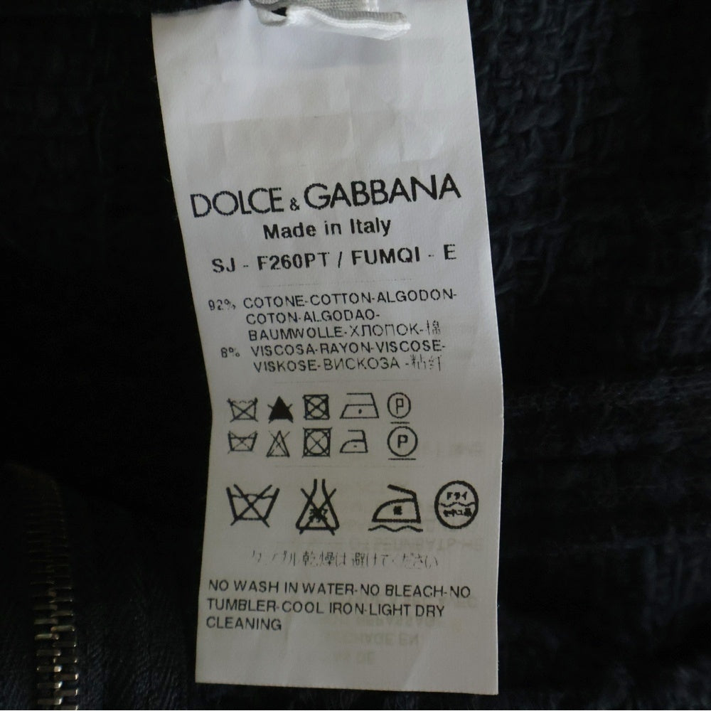 DOLCE & GABBANA(ドルチェアンドガッバーナ) ウールツイード ノーカラー ショートスリーブ バックジップ トップス ブラック レディース F260PT