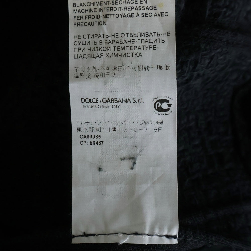 DOLCE & GABBANA(ドルチェアンドガッバーナ) ウールツイード ノーカラー ショートスリーブ バックジップ トップス ブラック レディース F260PT