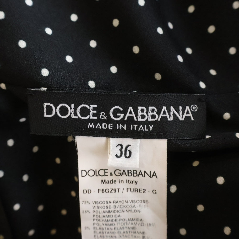DOLCE & GABBANA(ドルチェアンドガッバーナ) レース切り替え Vネック ボタンデザイン プリーツ ワンピース ドレス ブラック レディース F6GZ9T