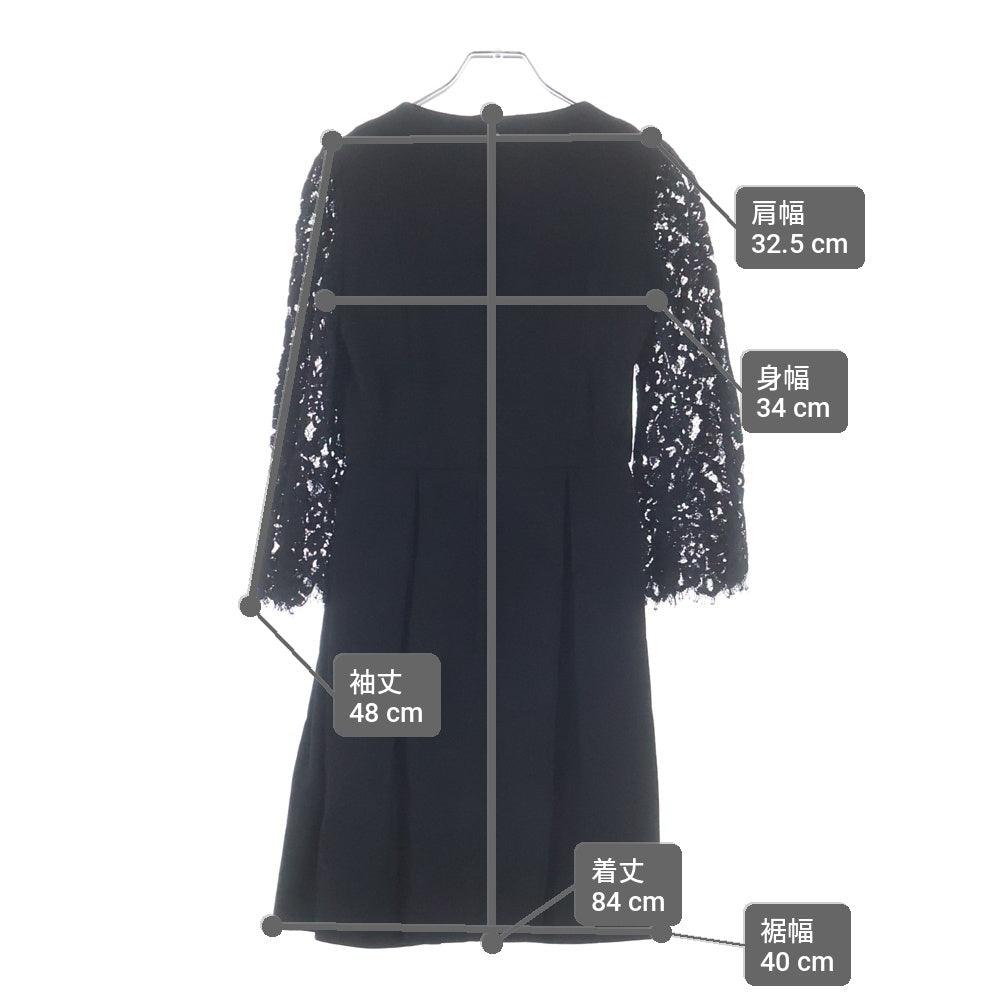 DOLCE & GABBANA(ドルチェアンドガッバーナ) レース切り替え Vネック ボタンデザイン プリーツ ワンピース ドレス ブラック レディース F6GZ9T