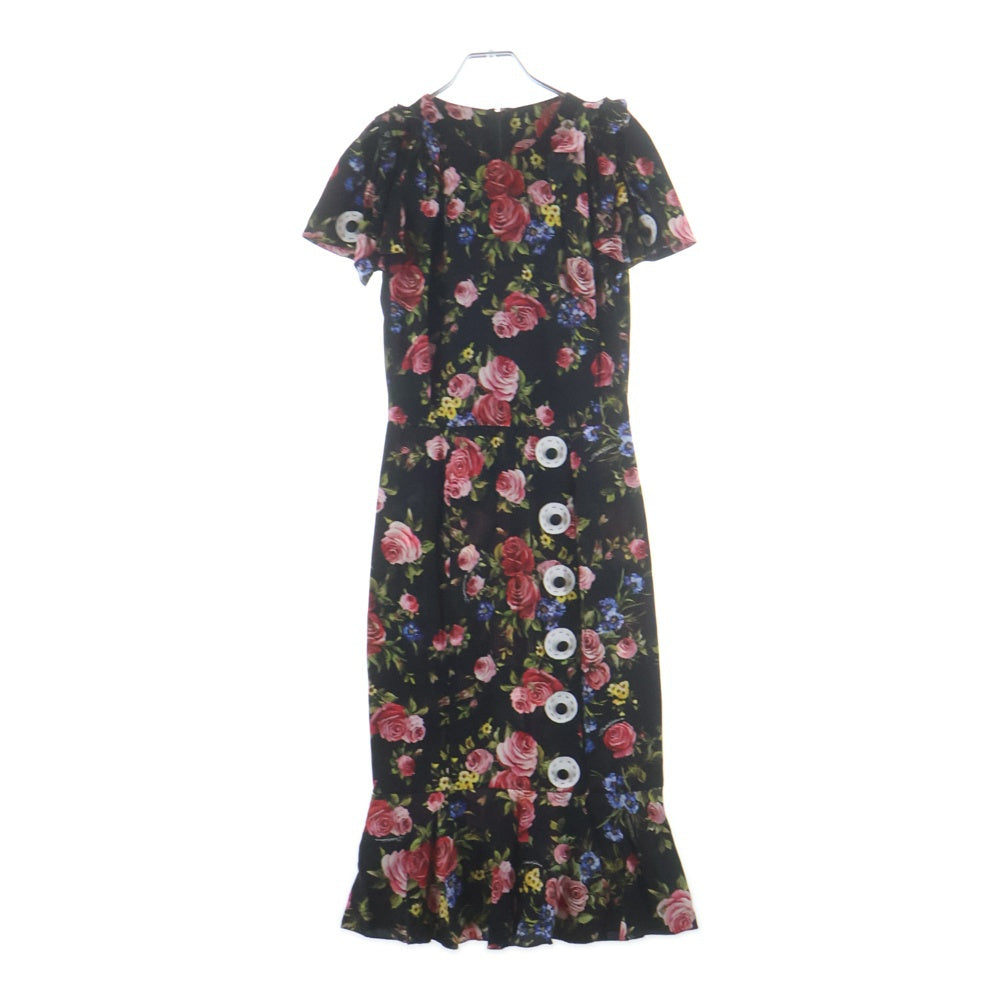 DOLCE & GABBANA(ドルチェアンドガッバーナ) フラワー総柄プリント ボタンデザイン ショートスリーブ ワンピース ブラック レディース F64X6Z